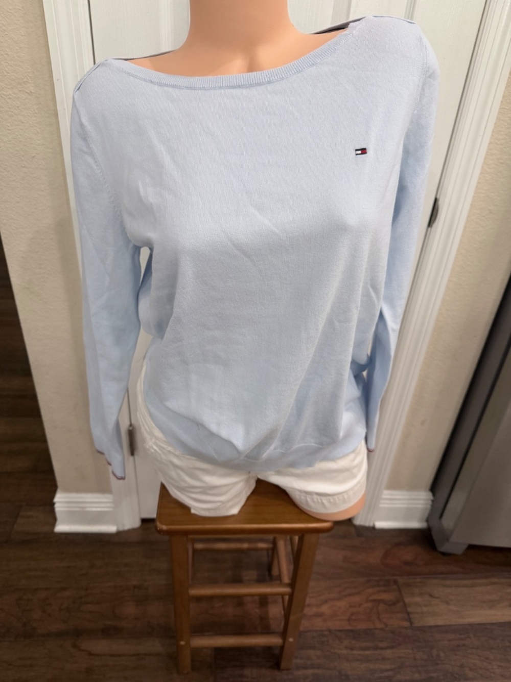 Tommy Hilfiger Baby Blue Boat Neck Sweater Large Coastal Preppy Lightweight